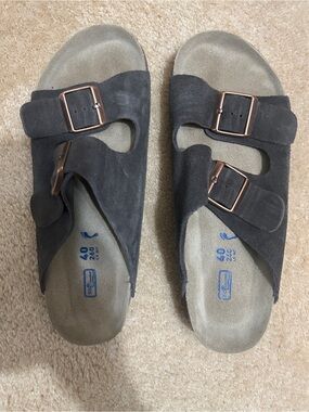 Brown Suede Double Buckle Slide Sandals